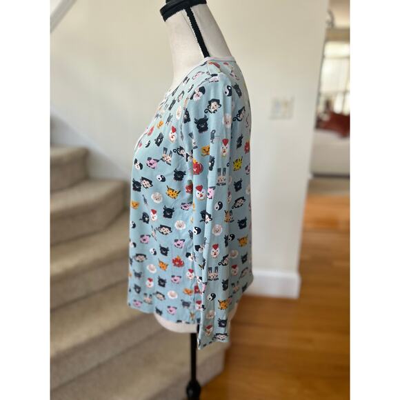 Roller Rabbit Women's Blue Farm Animal Print Long Sleeve Henley Pajama Top - Picture 2 of 5